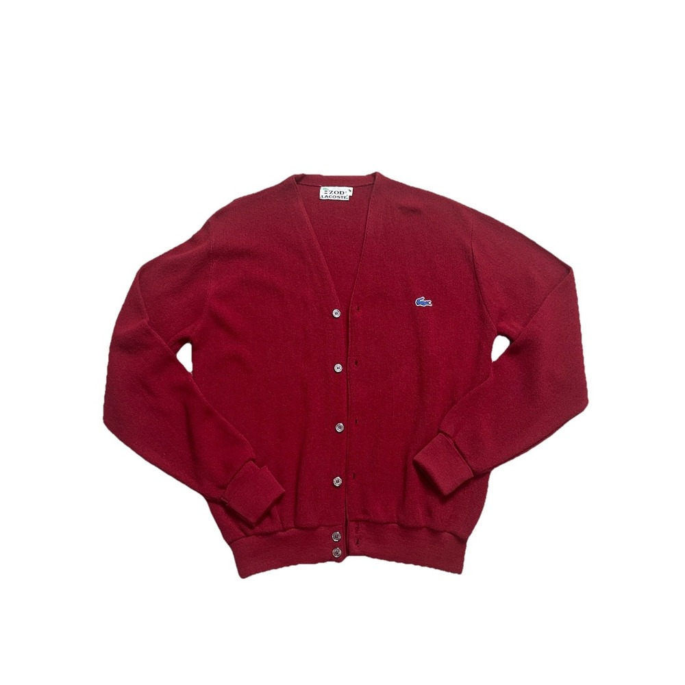Vtg 60s Izod Lacoste Sweater Mens Size M Red Maroon Orlon Button Cardigan V Neck